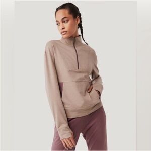 Pact Studio Quarte Zip Sweater Stucco Heather/Rose Taupe Size Medium